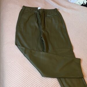 Mango Olive Green Faux Leather Jogger Pants